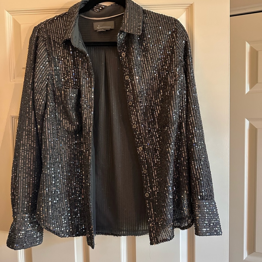 Anthropology Women's Sequin Blouse-Grey